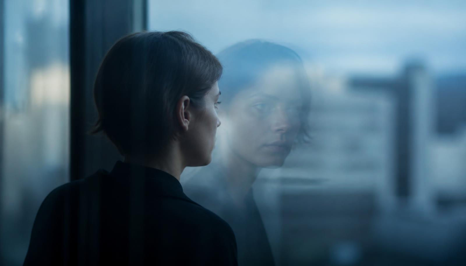 Persona junto a una ventana con su reflejo desdoblado, imagen que evoca la sensación de despersonalización