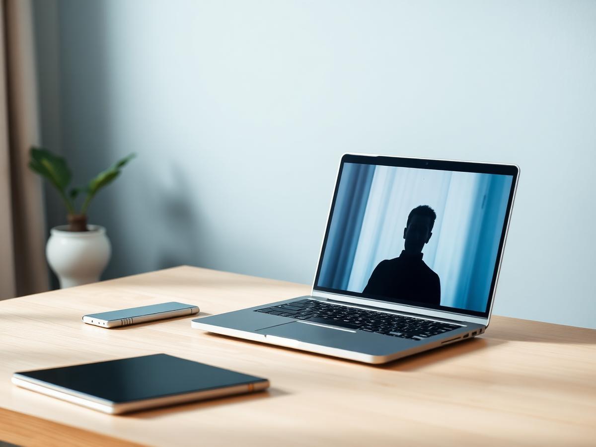 Portátil sobre un escritorio en una sesión de terapia online